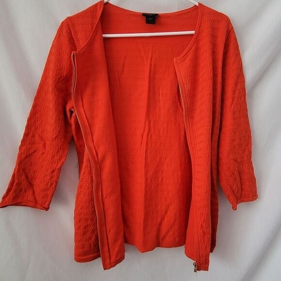 Ann Taylor Large Red Zip Up Blouse 3/4 Sleeve office dressy textured EUC - Picture 3 of 8